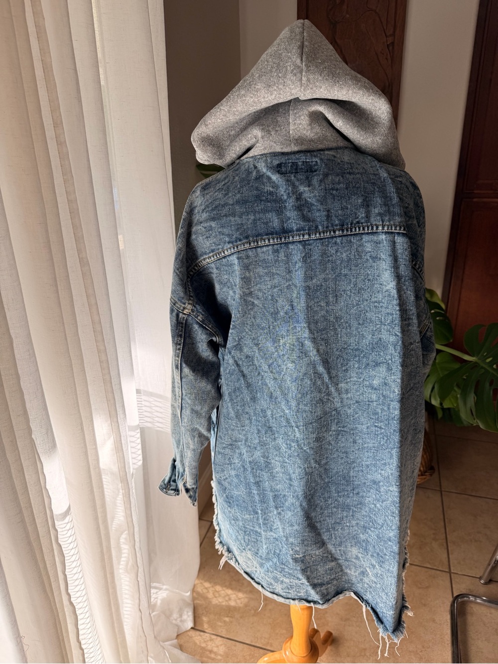 Thrill Jeans Hooded Denim Jacket XL Oversized Acid Wash Distressed - Picture 3 of 6